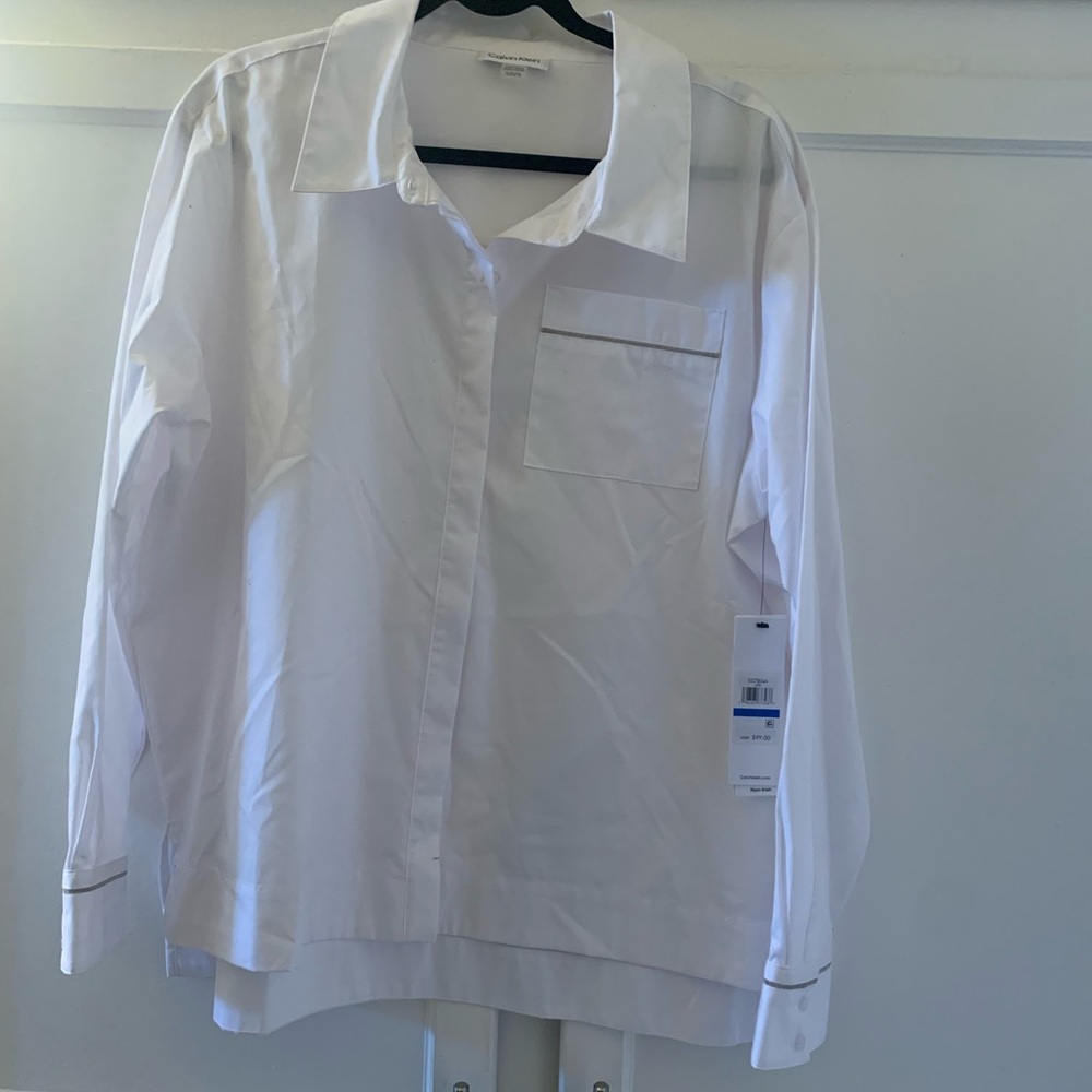 Calvin Klein White Women’s Blouse with Pocket Trim